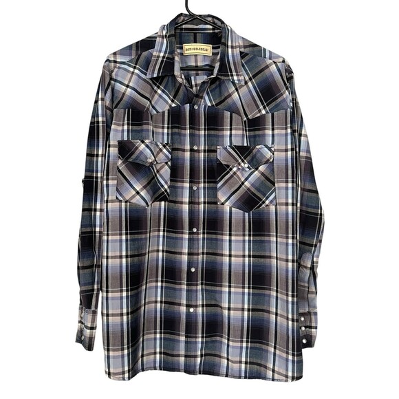 Bit And Bridle Cowboy Pearl Snap Plaid Button Up Shirt- Men's Size XL. - Picture 1 of 10